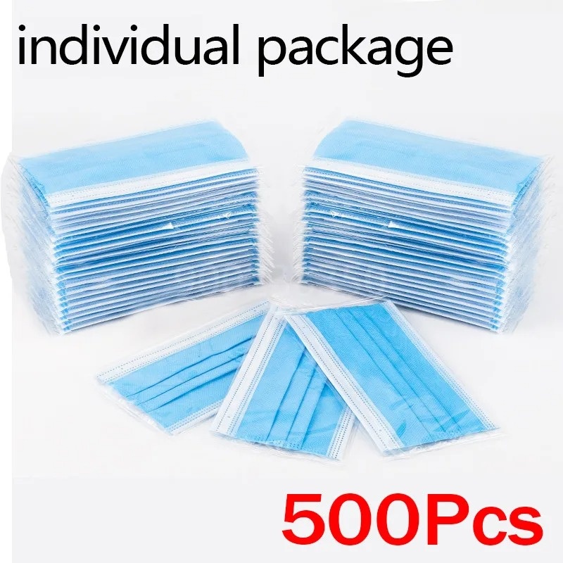 Disposable Mask Blue - 50–500 Stück Einwegmasken für Erwachsene, einzeln