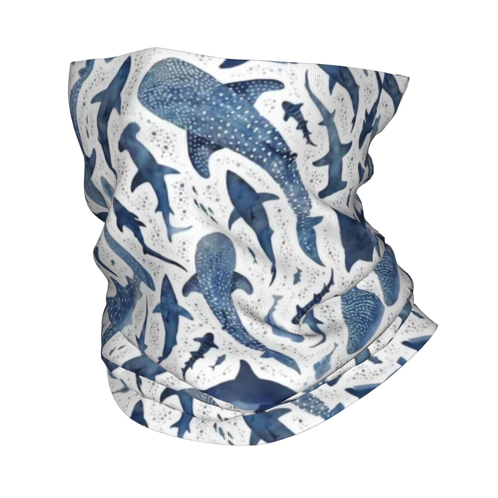 Neck Gaiter Face Cover - Benutzerdefinierte blaue Aquarell Hai Bandana Halsmanschette