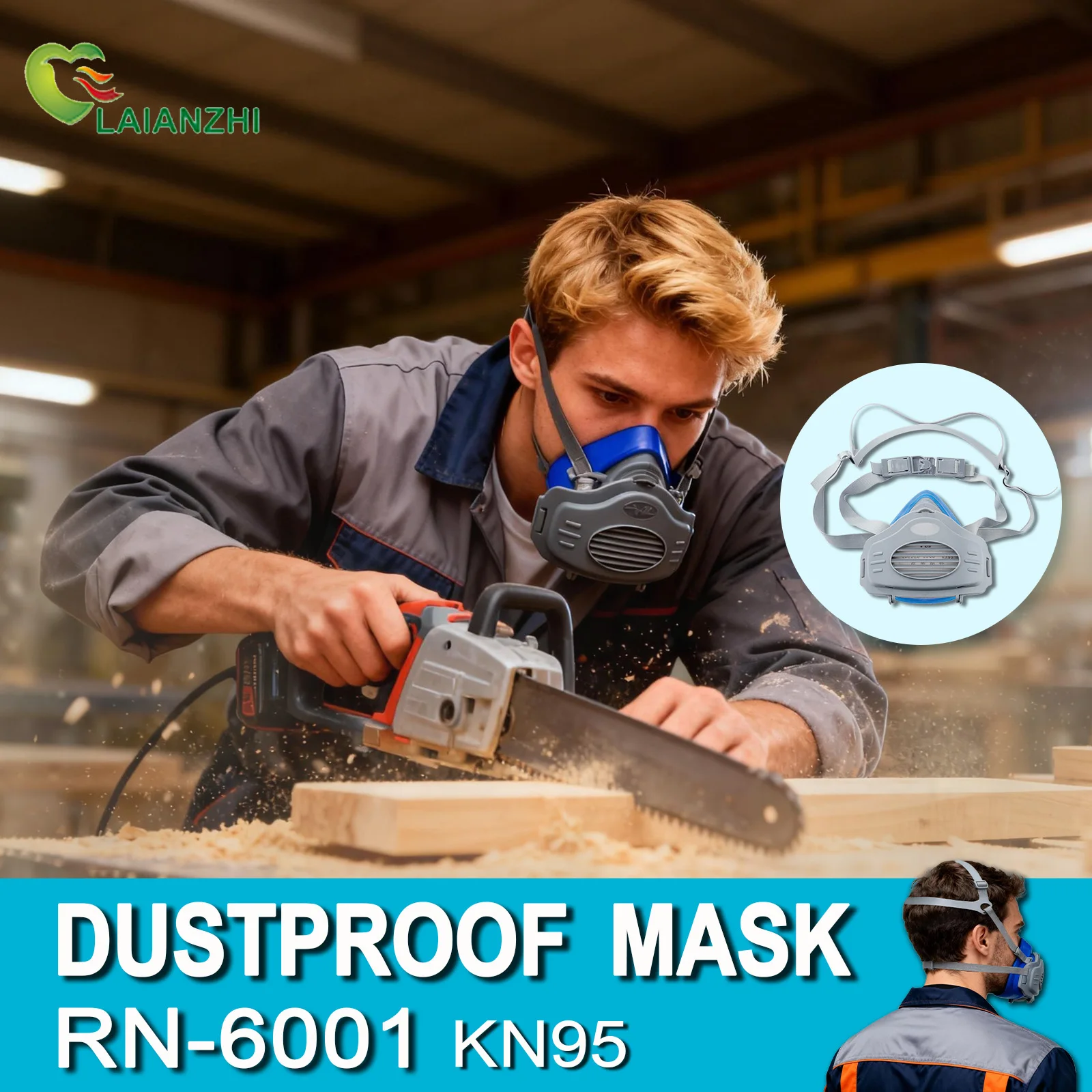 Dust Mask Construction - LAIANZHI Staubdichte Silikonmaske, Filterwatte, gegen Sägemehlpartikel,